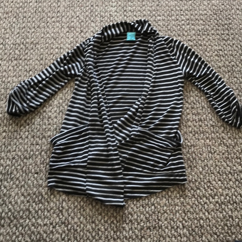Three quarter sleeve striped sweater